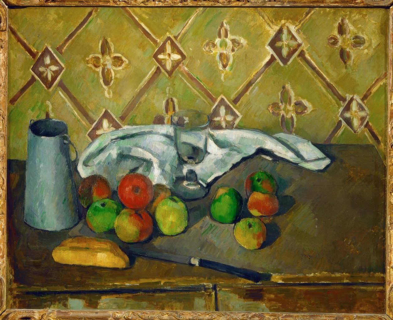 Nature morte (hedelmät, serviette et boit à lait) tekijältä Paul Cézanne