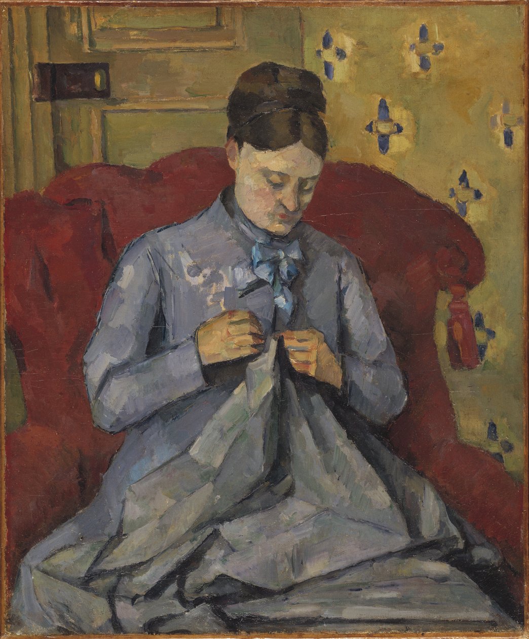 Taiteilijan vaimon muotokuva - Taiteilijan vaimon muotokuva, kirjoittanut Cezanne, Paul (1839-1906). öljy kankaalle tekijältä Paul Cézanne