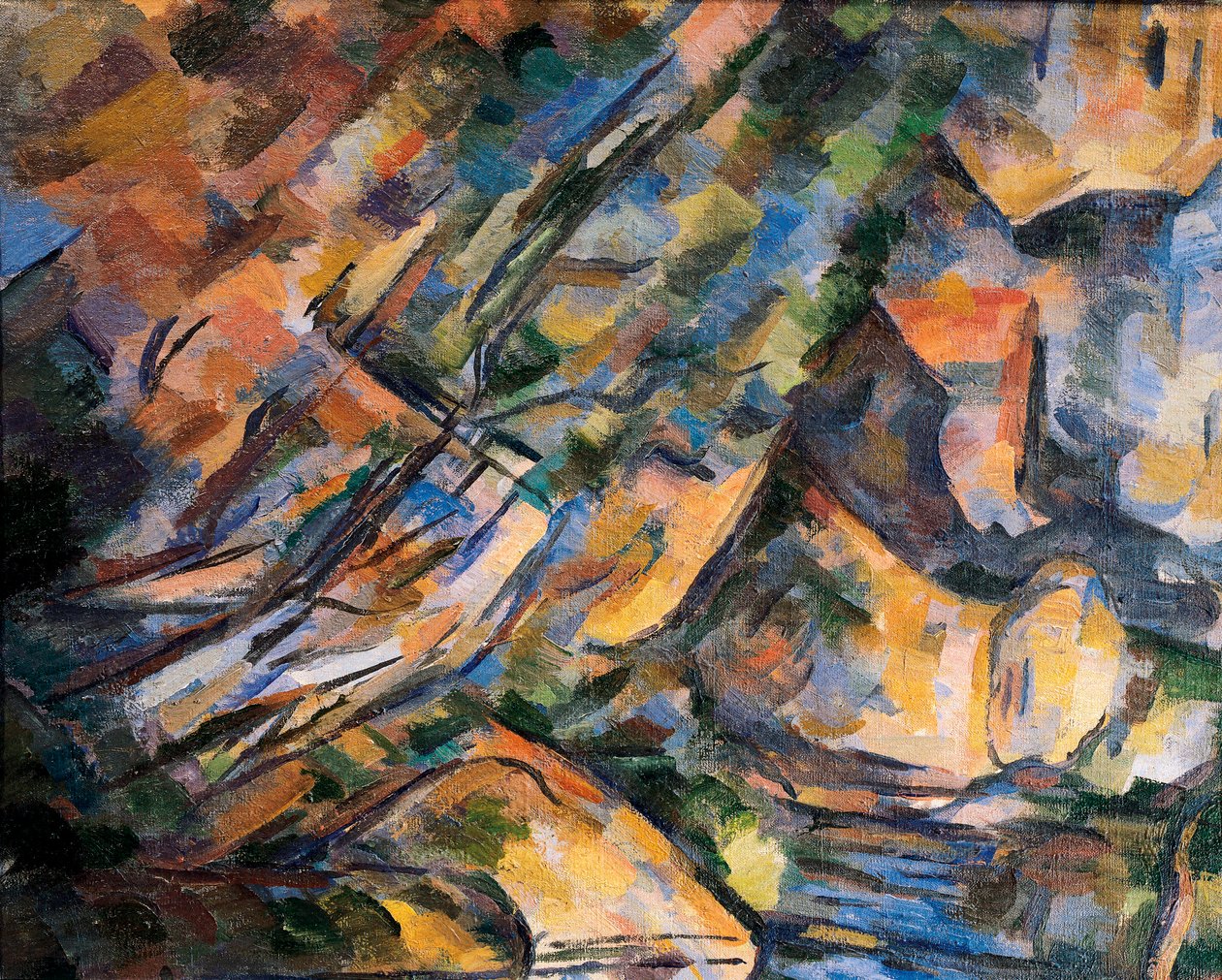 Kivet lähellä Chateau Noirin yläpuolella olevia luolia, yksityiskohta. Paul Cezannen (1839-1906) maalaus tekijältä Paul Cézanne
