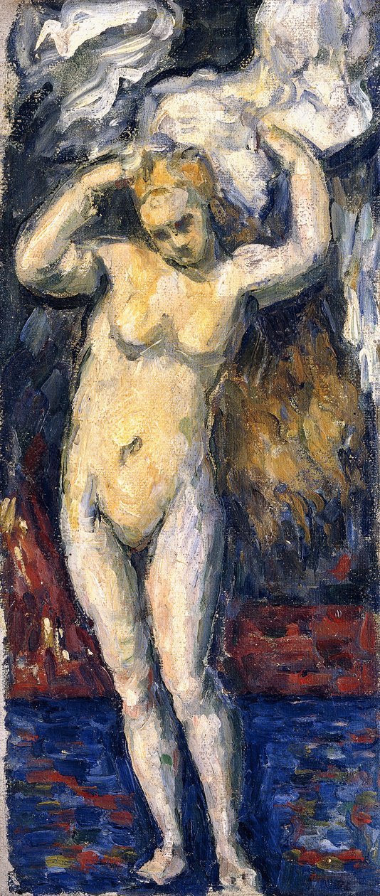 Pysyvä kylpejä, kuivaamassa hiuksiaan, n. 1869 tekijältä Paul Cézanne