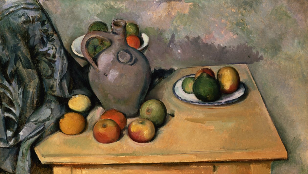 Asetelma sinisellä kankaalla, n. 1893-94 (öljy paperille) tekijältä Paul Cézanne