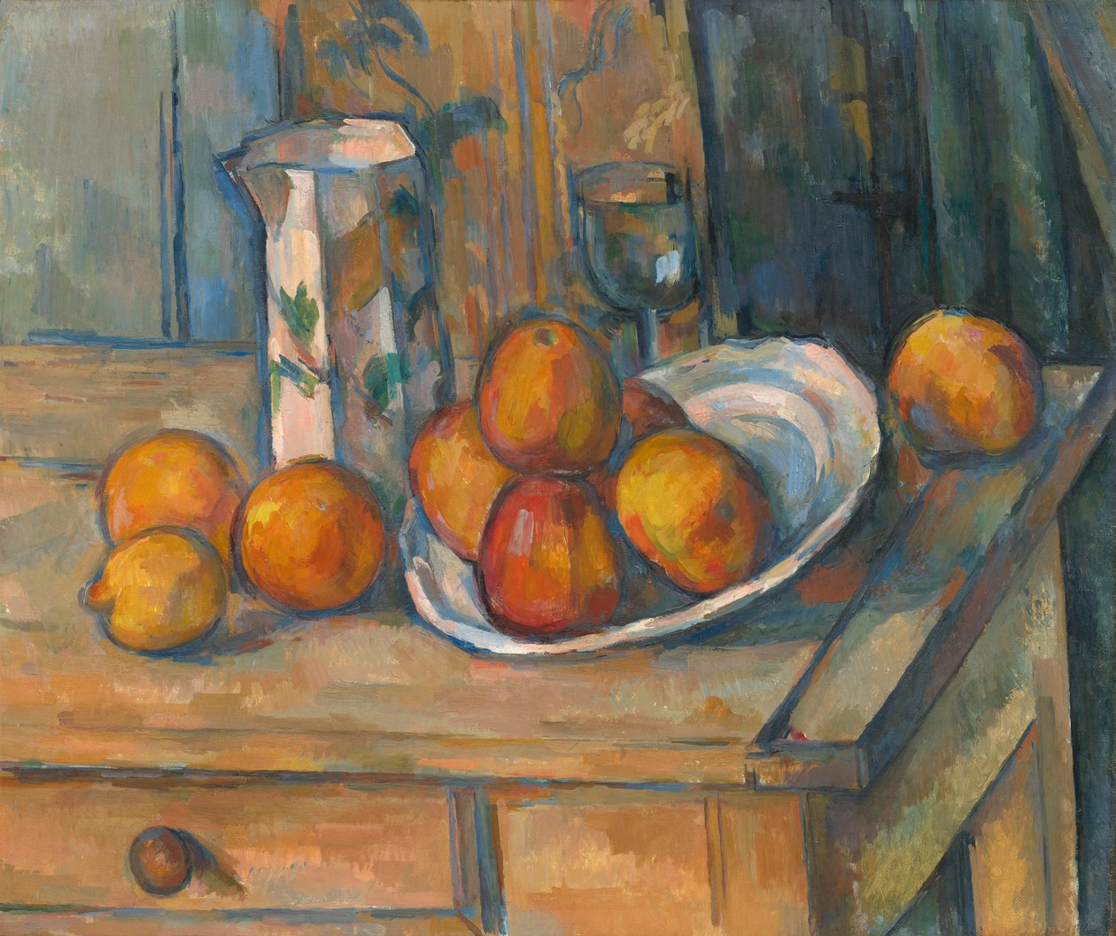 Asetelma maitokannulla ja hedelmillä tekijältä Paul Cézanne