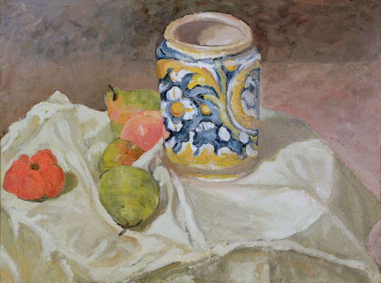 Asetelma italialaisella keramiikkapurkilla tekijältä Paul Cézanne
