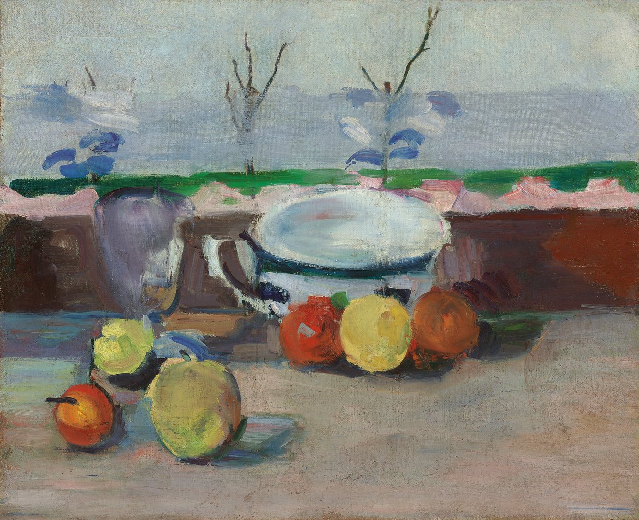 Kuppi, lasi ja hedelmät, III, n. 1877 (öljy kankaalle) tekijältä Paul Cézanne