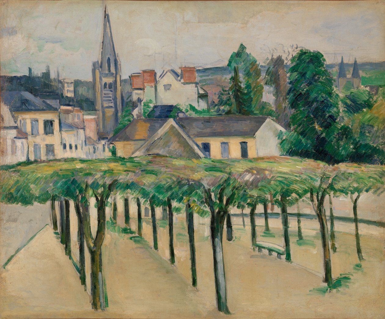 Saint-Aspaisin kirkko nähtynä Place de la Préfecture -aukiolta Melunissa tekijältä Paul Cézanne
