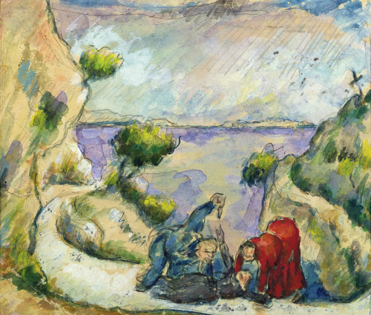 Murha, n. 1867-1870 (akvarelli ja guassi paperille) tekijältä Paul Cézanne