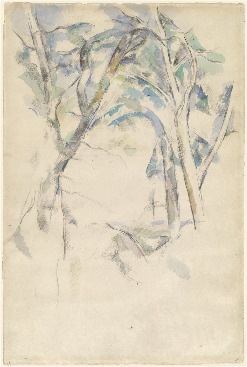 Puut nojaavat kallioiden yli tekijältä Paul Cézanne