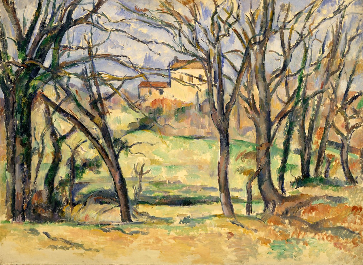 Puut ja talot lähellä Jas de Bouffania, 1885-86. tekijältä Paul Cézanne