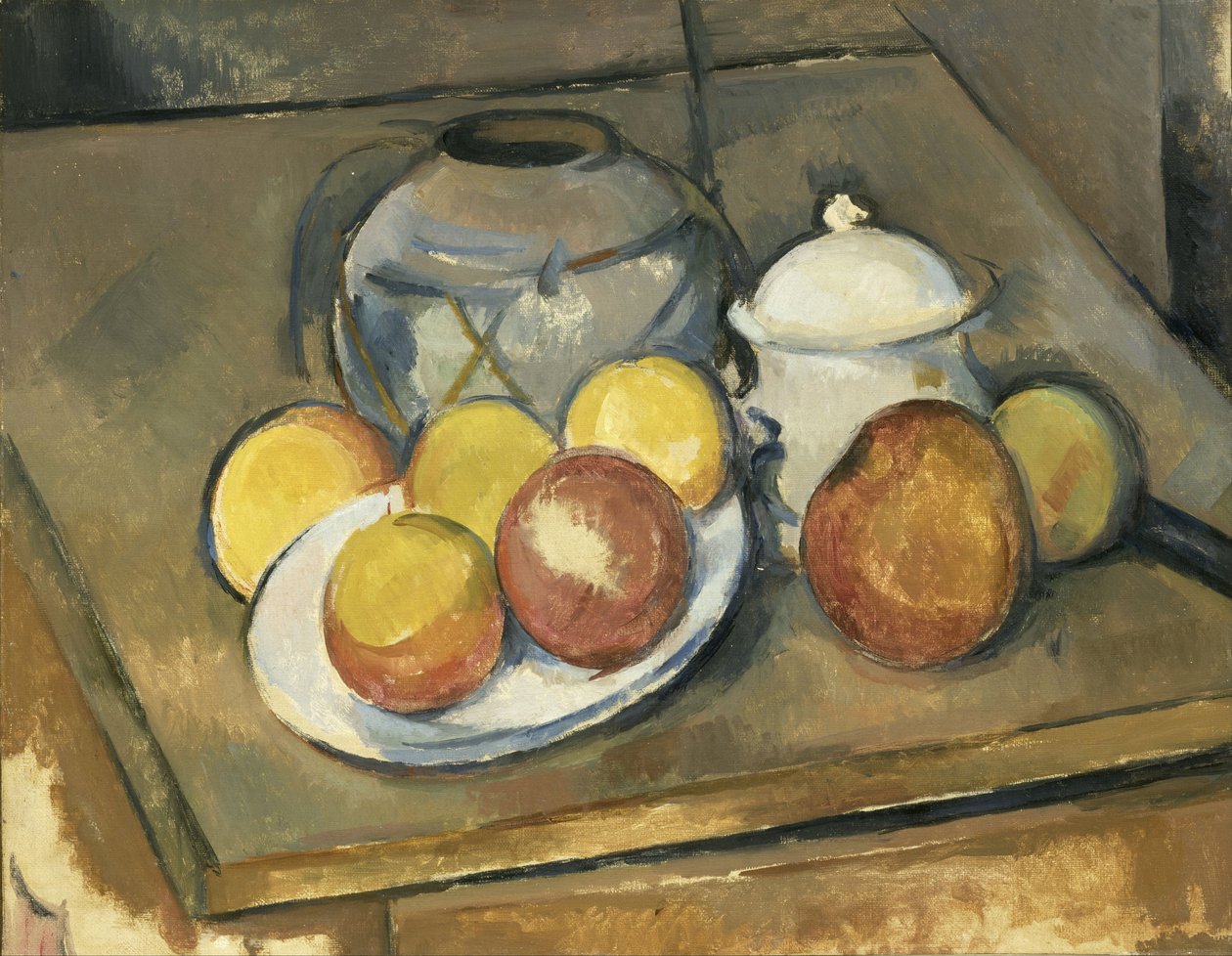 Maljakko, sokerikulho ja omenat tekijältä Paul Cézanne