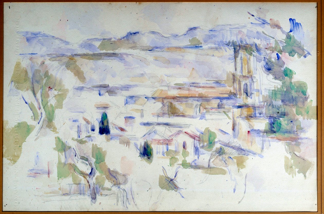 Paul Cezannen näkymä Cathedrale d"Aix en Provencen akvarelleista lyijykaivoksella tekijältä Paul Cézanne