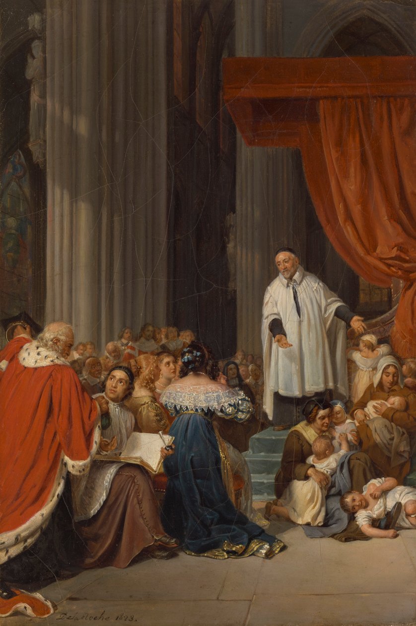 Saint Vincent de Paul saarnaa Ludvig XIII:n hovissa hylättyjen lasten puolesta tekijältä Paul Delaroche