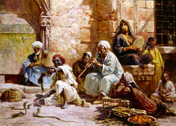 The Snake Charmer (öljy kankaalle) tekijältä Paul Dominique Philippoteaux