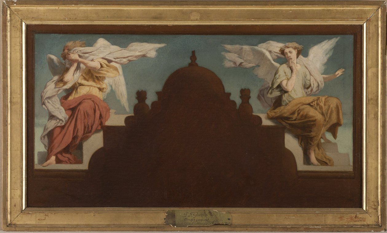 Saint-Etienne-du-Montin kirkon luonnos: Deux anges assis, 1874 (öljy kankaalle). tekijältä Paul Felix Guerie