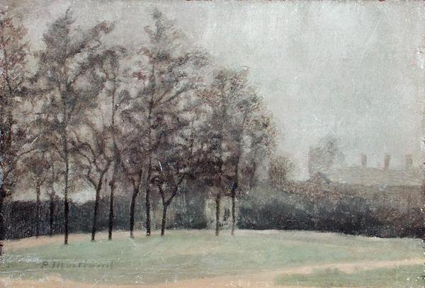 Kensingtonin studiot, lähellä studioporttia (öljy paneelille). tekijältä Paul Fordyce Maitland