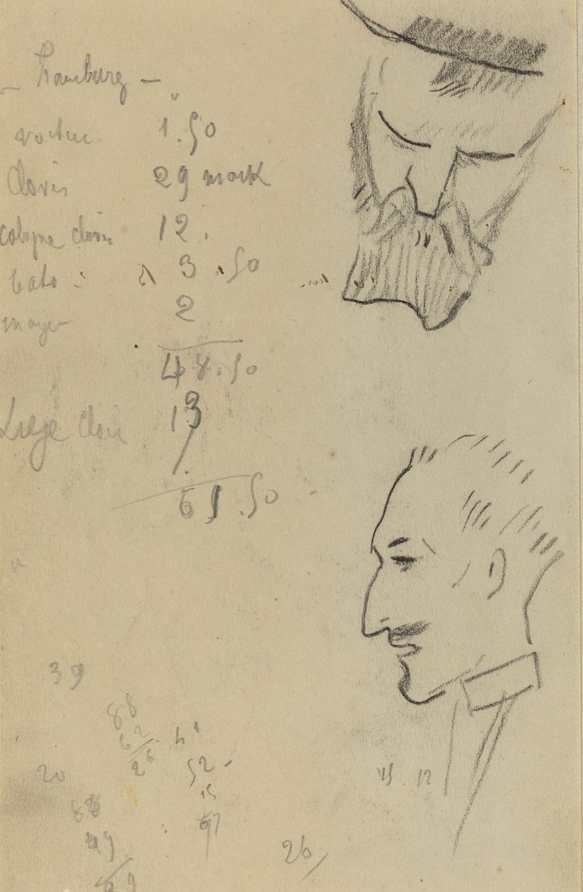 Parrakas mies ja mies profiilissa [verso] tekijältä Paul Gauguin