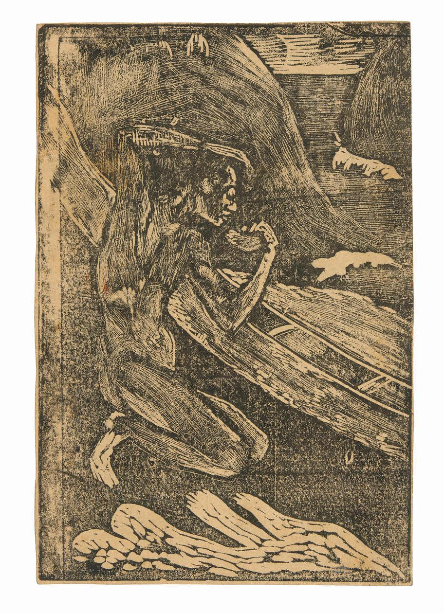 Kalastaja juomassa kanootin vieressä tekijältä Paul Gauguin