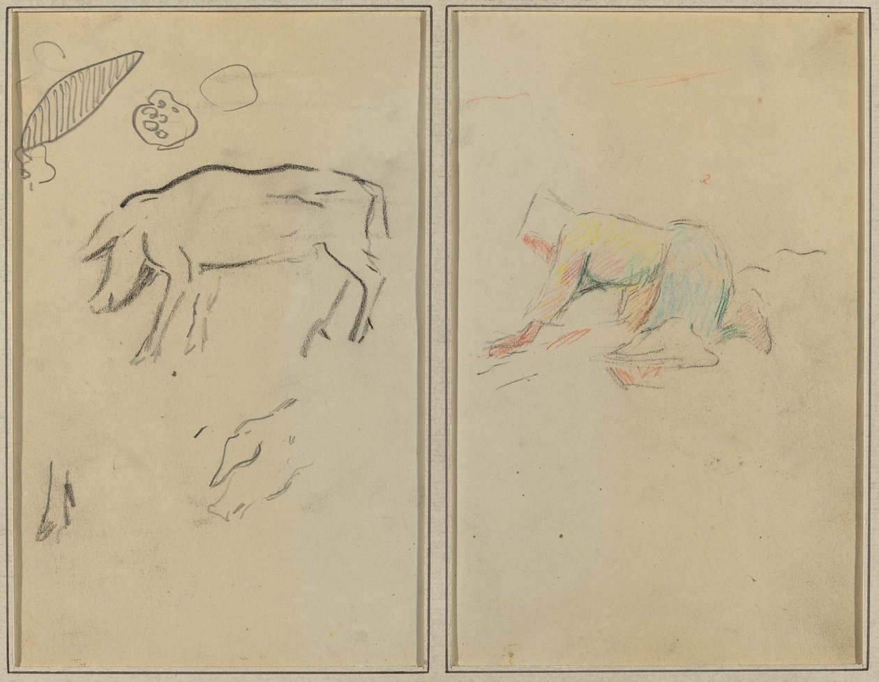 Sika; Breton talonpoika polvistuu [verso] tekijältä Paul Gauguin