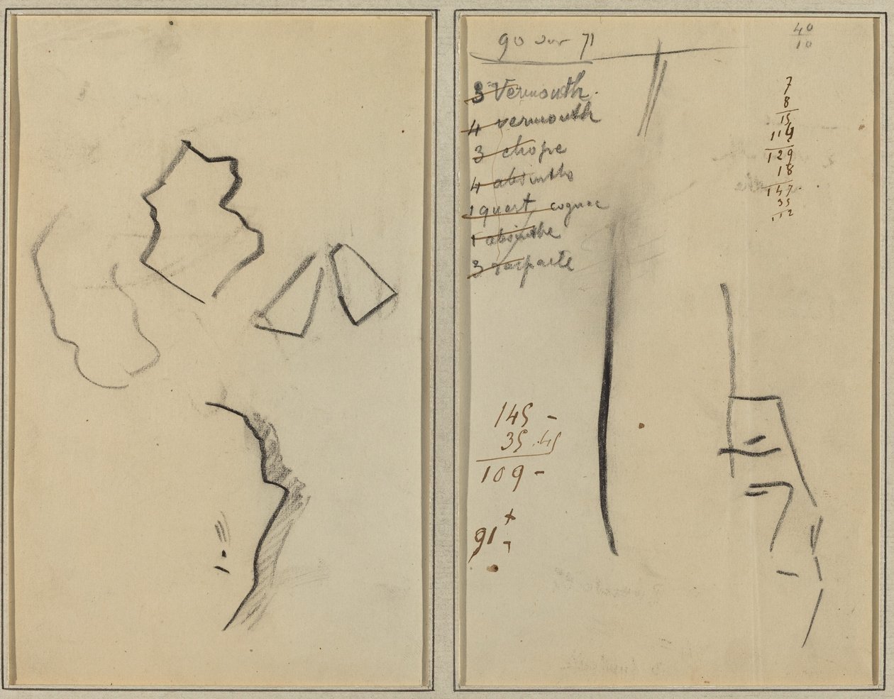 Profiili ja neljä muotoa; Luonnos miehen päästä [recto] tekijältä Paul Gauguin