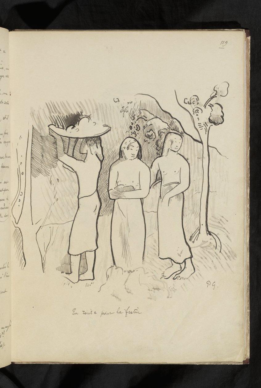Ennen ja jälkeen - piirustus "Matkalla juhlaan" tekijältä Paul Gauguin