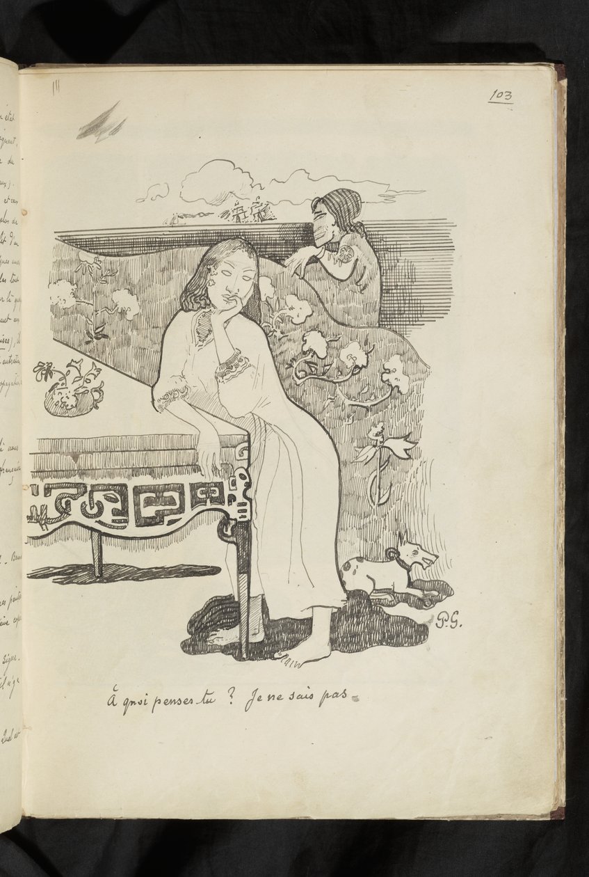Ennen ja jälkeen - piirustus "Mitä ajattelet? En tiedä" tekijältä Paul Gauguin