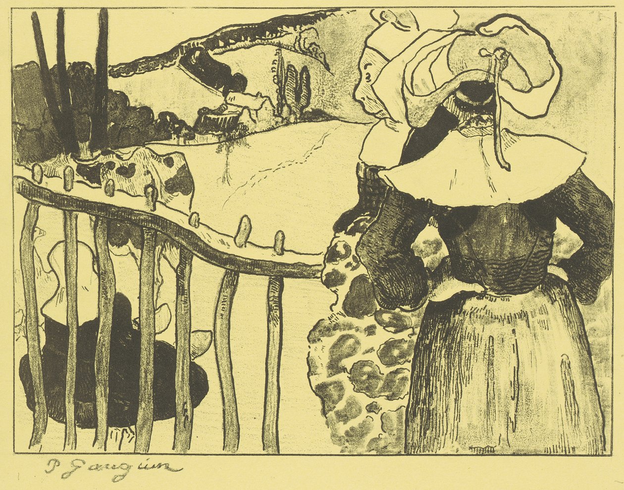 Bretonische Frauen neben einem Zaun tekijältä Paul Gauguin