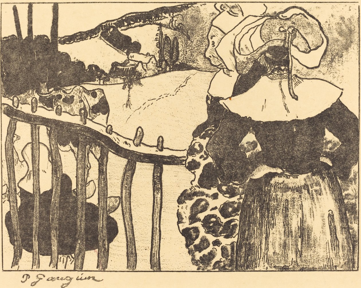 Bretonilaisia ​​naisia ​​aidan vieressä Bretonilaisia ​​naisia ​​esteellä, 1889 tekijältä Paul Gauguin