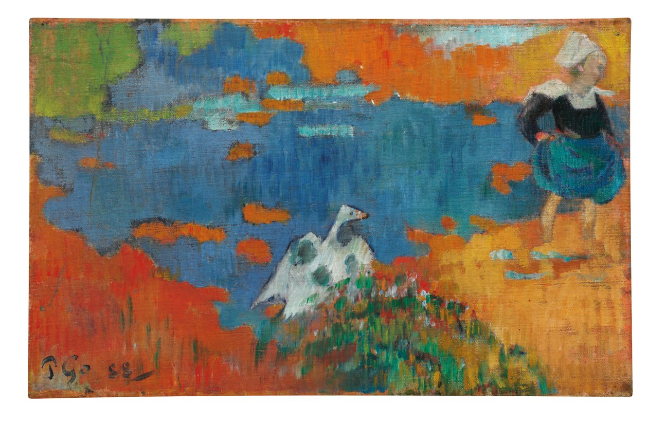 Bretonityttö ja hanhi veden äärellä, 1888 tekijältä Paul Gauguin