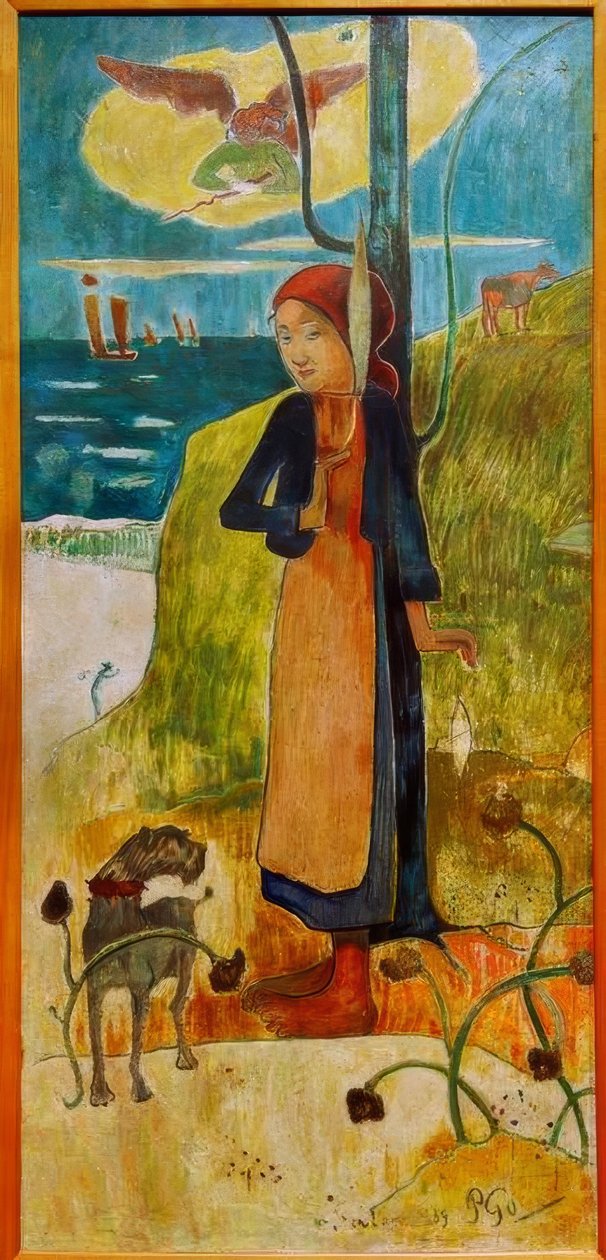 Bretonisches Mädchen beim Spinnen (Johanna von Orléans) tekijältä Paul Gauguin