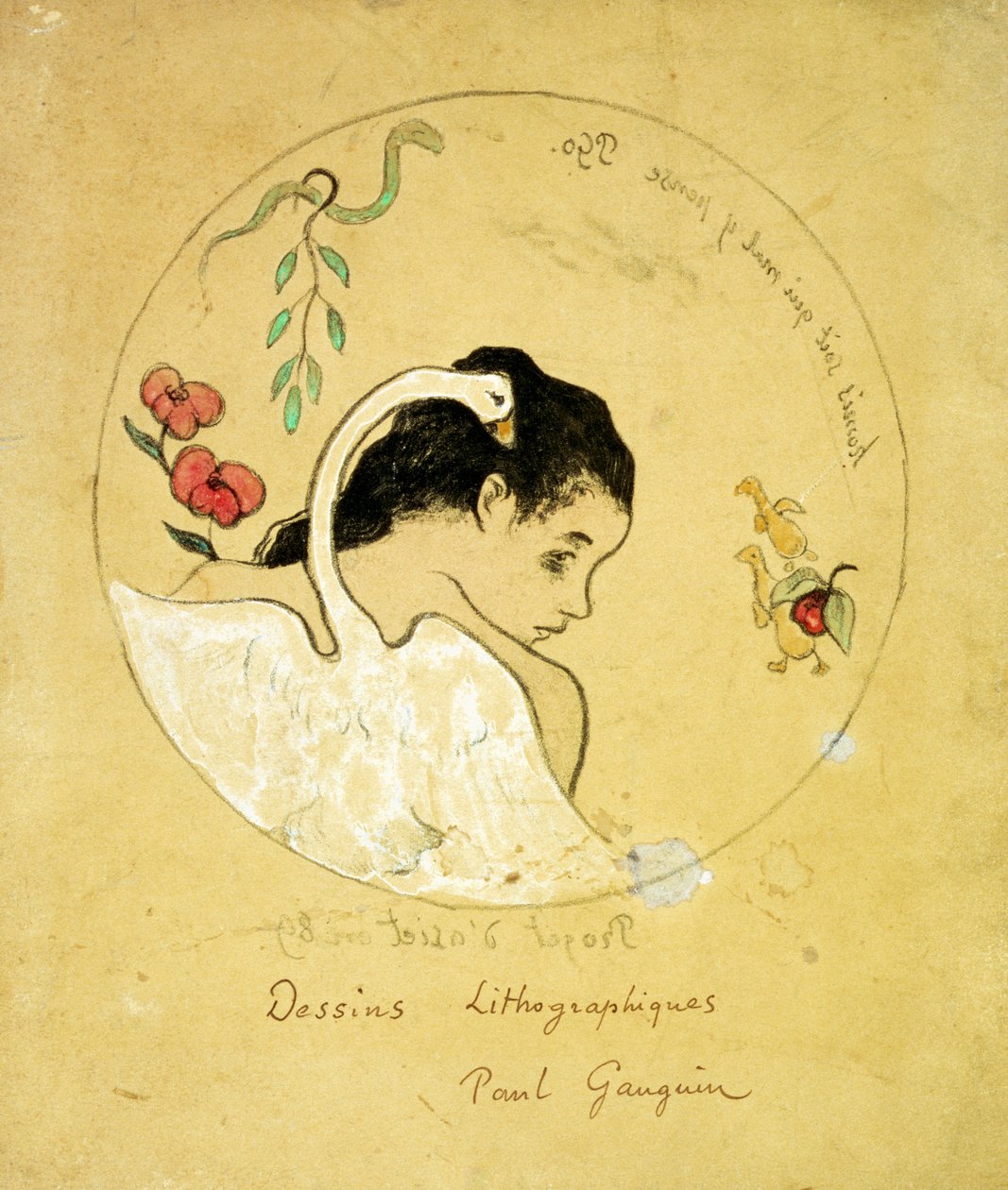 Design for a Plate - Leda and the Swan, 1889 tekijältä Paul Gauguin
