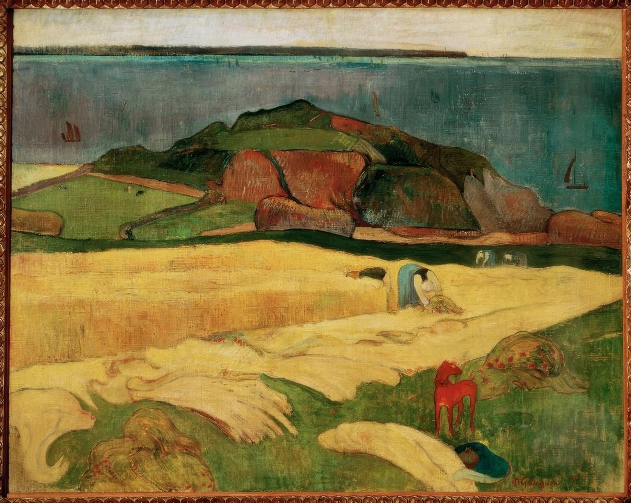 Sadonkorjuu meren rannalla: Le Pouldu tekijältä Paul Gauguin