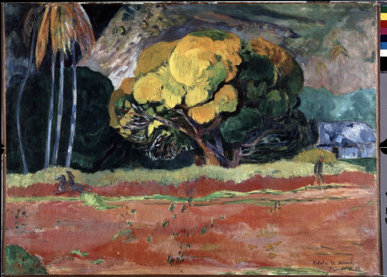 Fatata Te Moua (vuoren juurella tai suurella vuorella). Paul Gauguinin maalaus (1848-1903) tekijältä Paul Gauguin