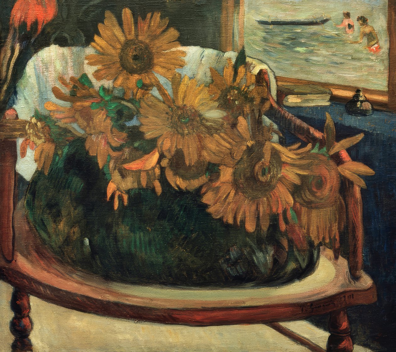 Fleurs de tournesols dans un fauteuil I tekijältä Paul Gauguin