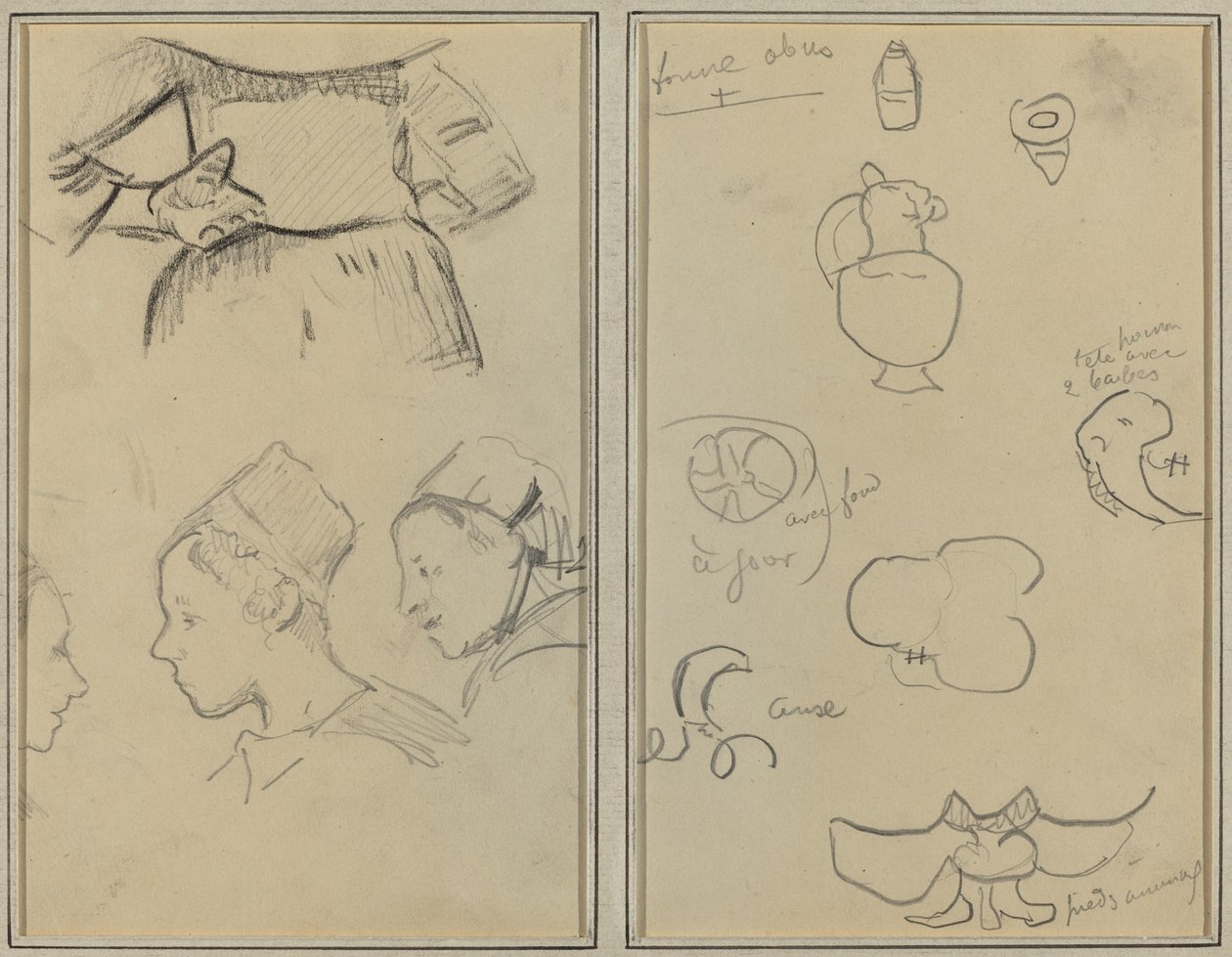 Neljä tutkimusta bretonilaisista naisista; Muodot ja maljakot [verso] tekijältä Paul Gauguin