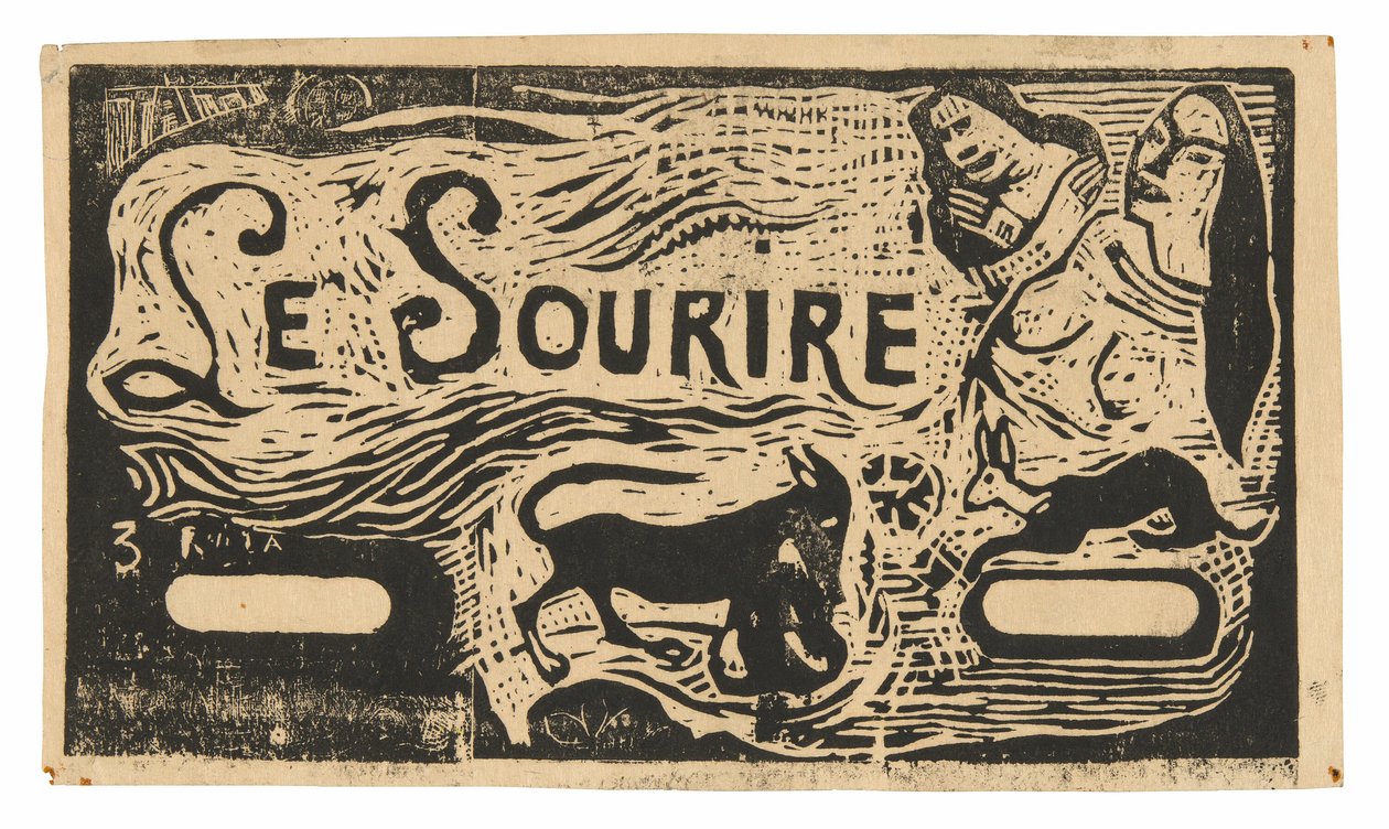 Kettu, kahden naisen rintakuvat ja jänis, päähine Le sourirea varten tekijältä Paul Gauguin