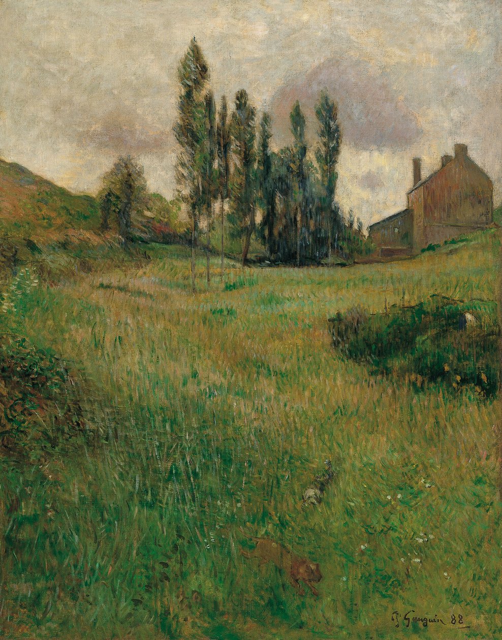 Ranskalainen:  Course de chiens dans la prairie Koirat juoksevat niityllä. tekijältä Paul Gauguin