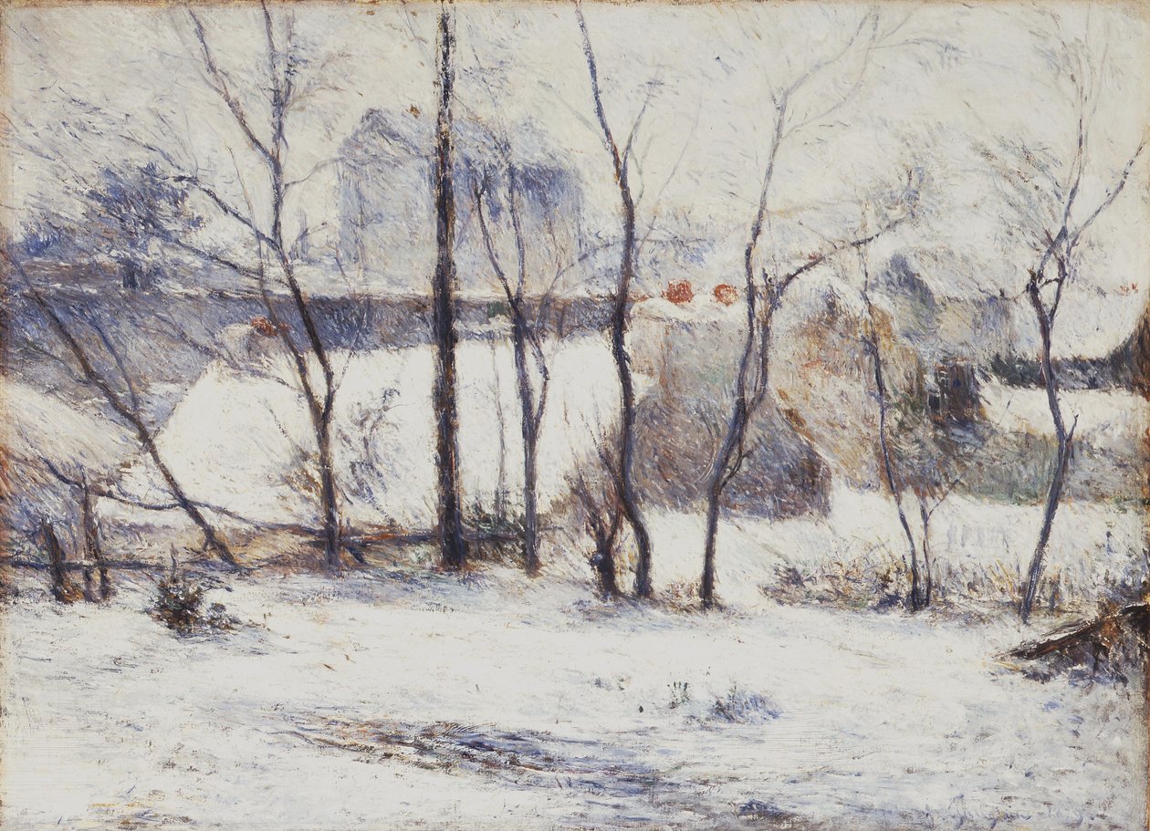 Ranska: La Neige à Vaugirard II, ou Jardin sous la neige I Puutarha lumen alla. tekijältä Paul Gauguin