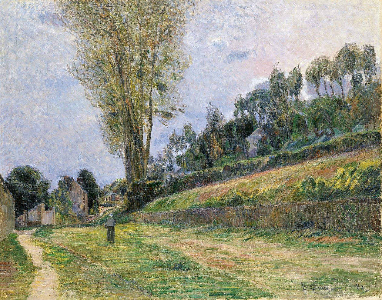 ranska: Une Rue à Rouen, ou Personage sur la route Rouenin katu. tekijältä Paul Gauguin