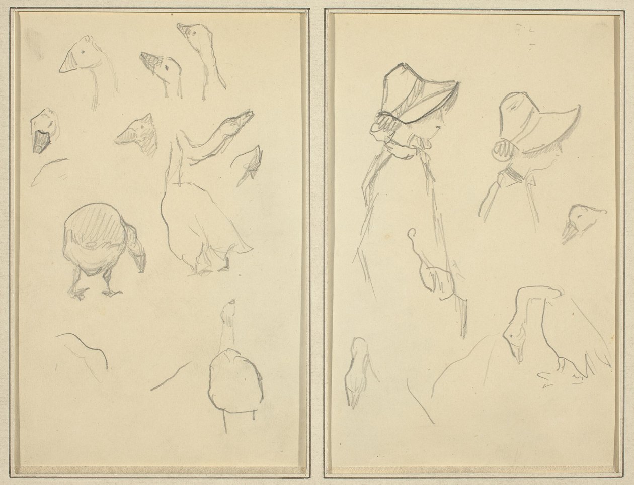 Hanhet; Tytöt Bonnetsissa, hanhet [recto] tekijältä Paul Gauguin