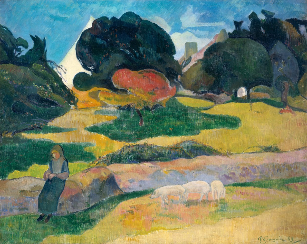 Tyttö paimenta sikoja, 1889 tekijältä Paul Gauguin