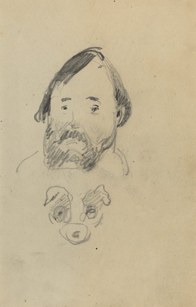 Parrakkaan miehen pää ja koiran pää [recto] tekijältä Paul Gauguin