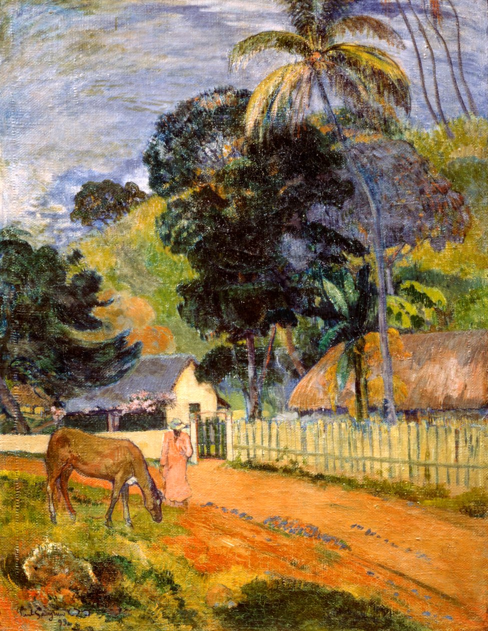 Hevonen tiellä, Tahitin maisema, 1899 tekijältä Paul Gauguin
