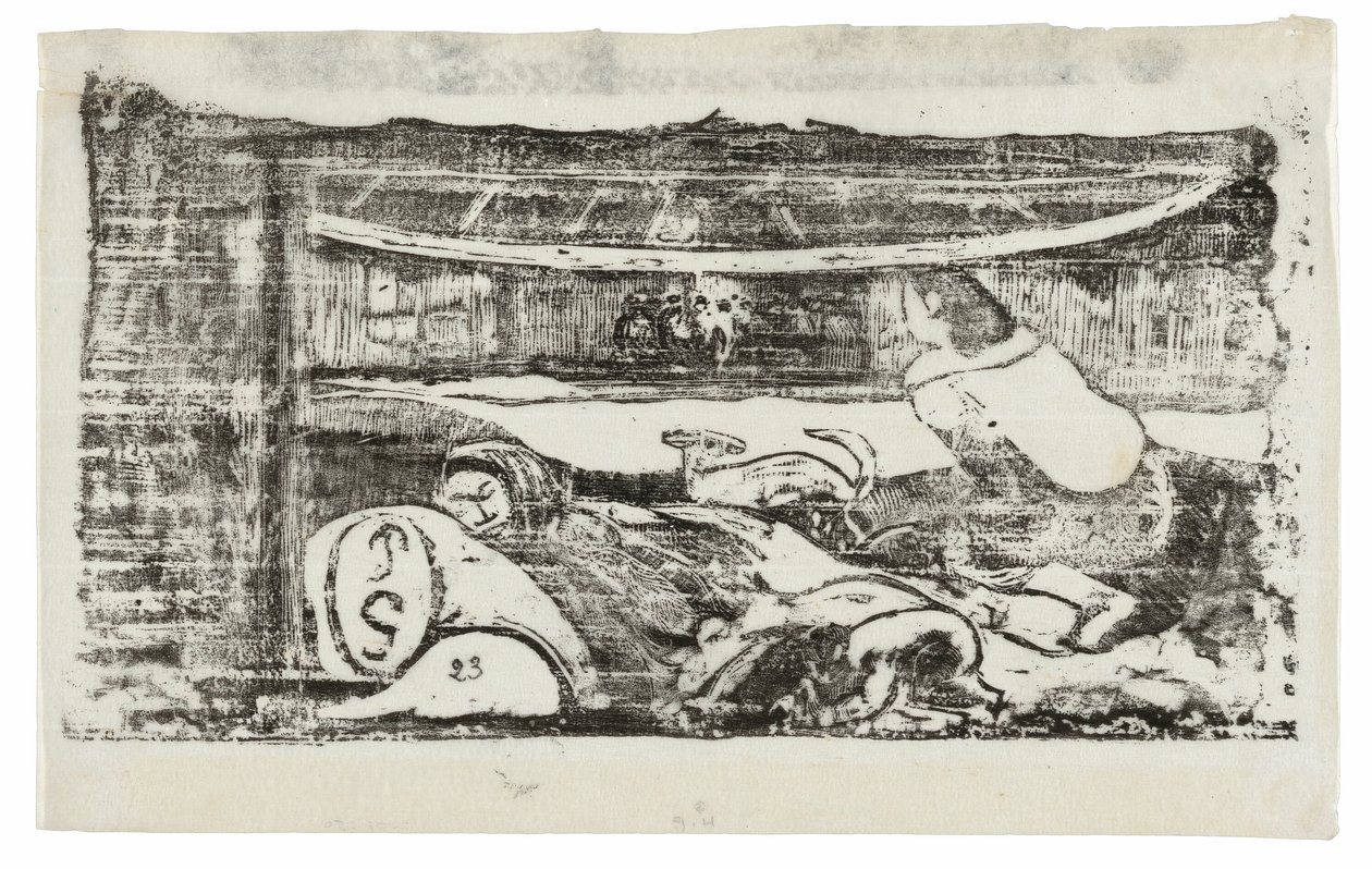 Tahitilaisen majan sisustus, Late Wood-Block Prints -sarjasta tekijältä Paul Gauguin