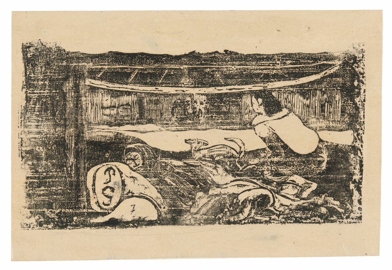 Tahitilaisen majan sisustus, Late Wood-Block Prints -sarjasta tekijältä Paul Gauguin