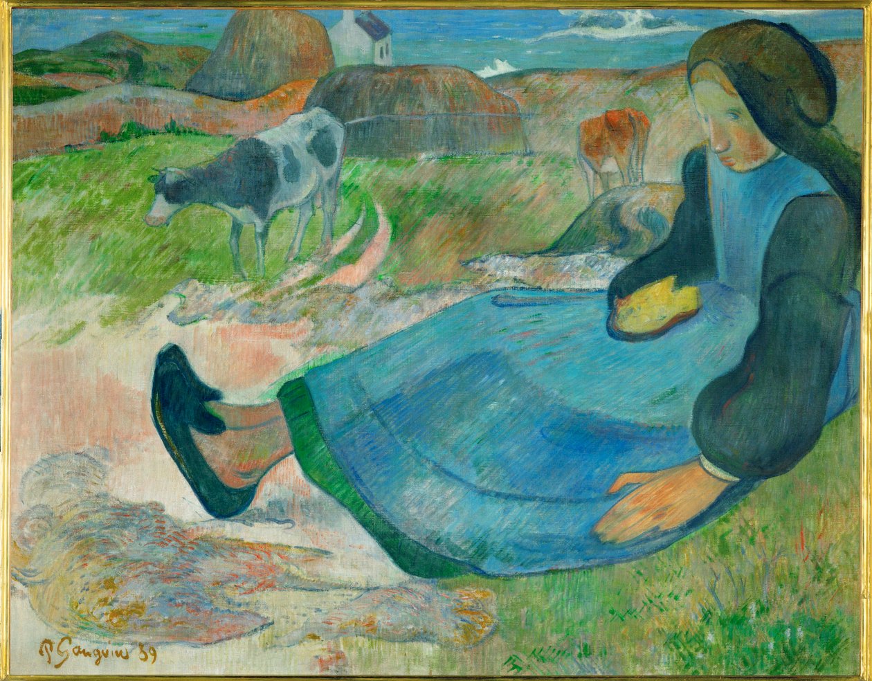 La Gardeuse de vaches, ou Jeune Bretonne (öljy kankaalle) tekijältä Paul Gauguin