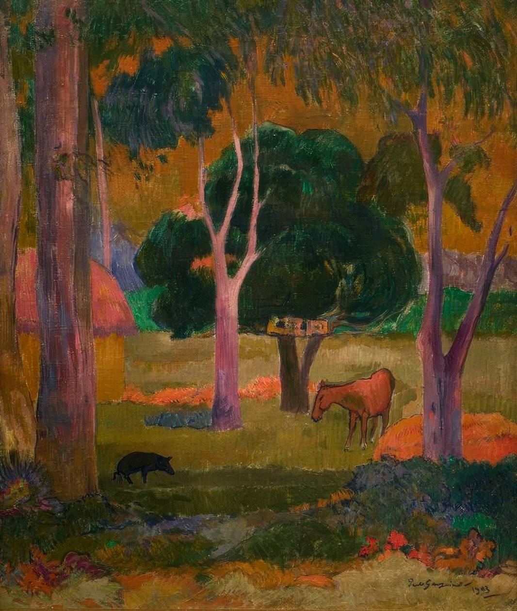Landschaft mit Schwein und Pferd tekijältä Paul Gauguin