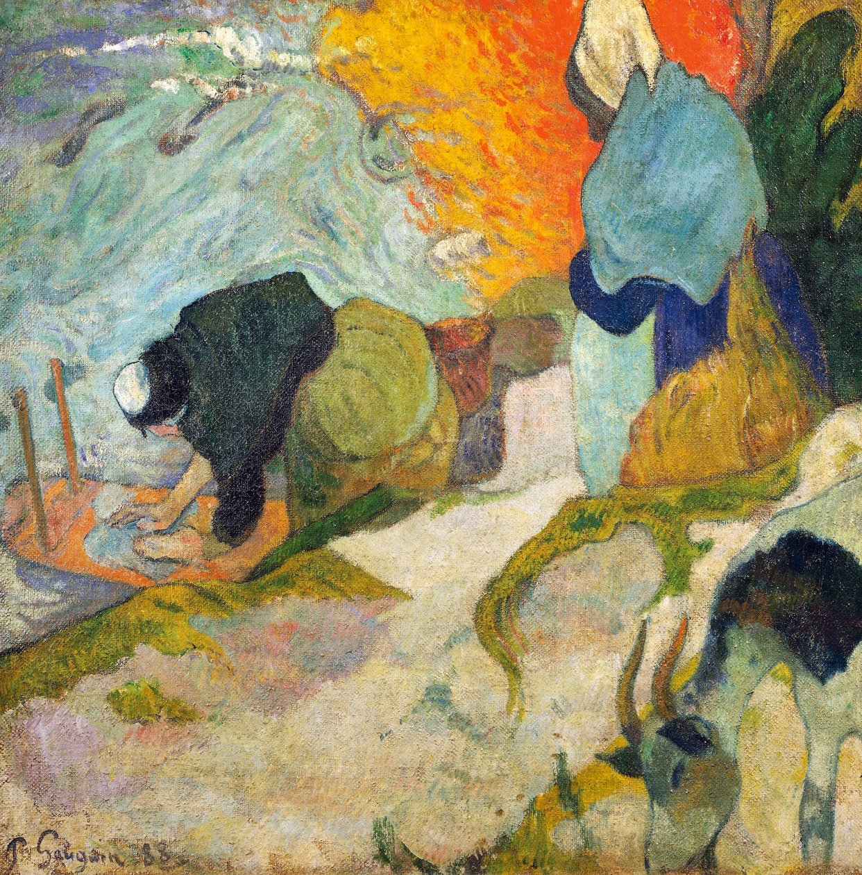 Laveuses à Arles (Pesinaiset Arlesissa) 1888 (öljy kankaalle) tekijältä Paul Gauguin