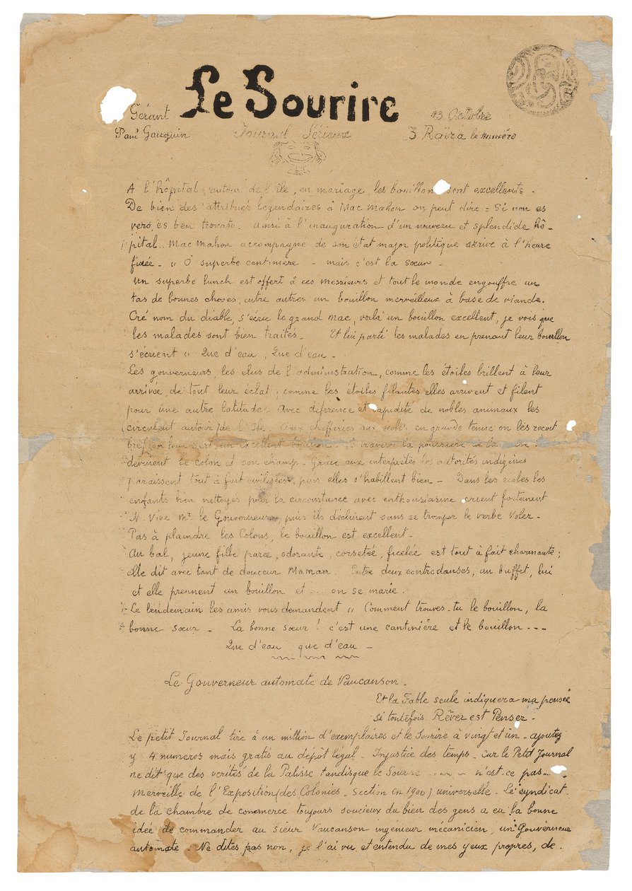 Le sourire: Journal sérieux, 13. lokakuuta 1899. tekijältä Paul Gauguin