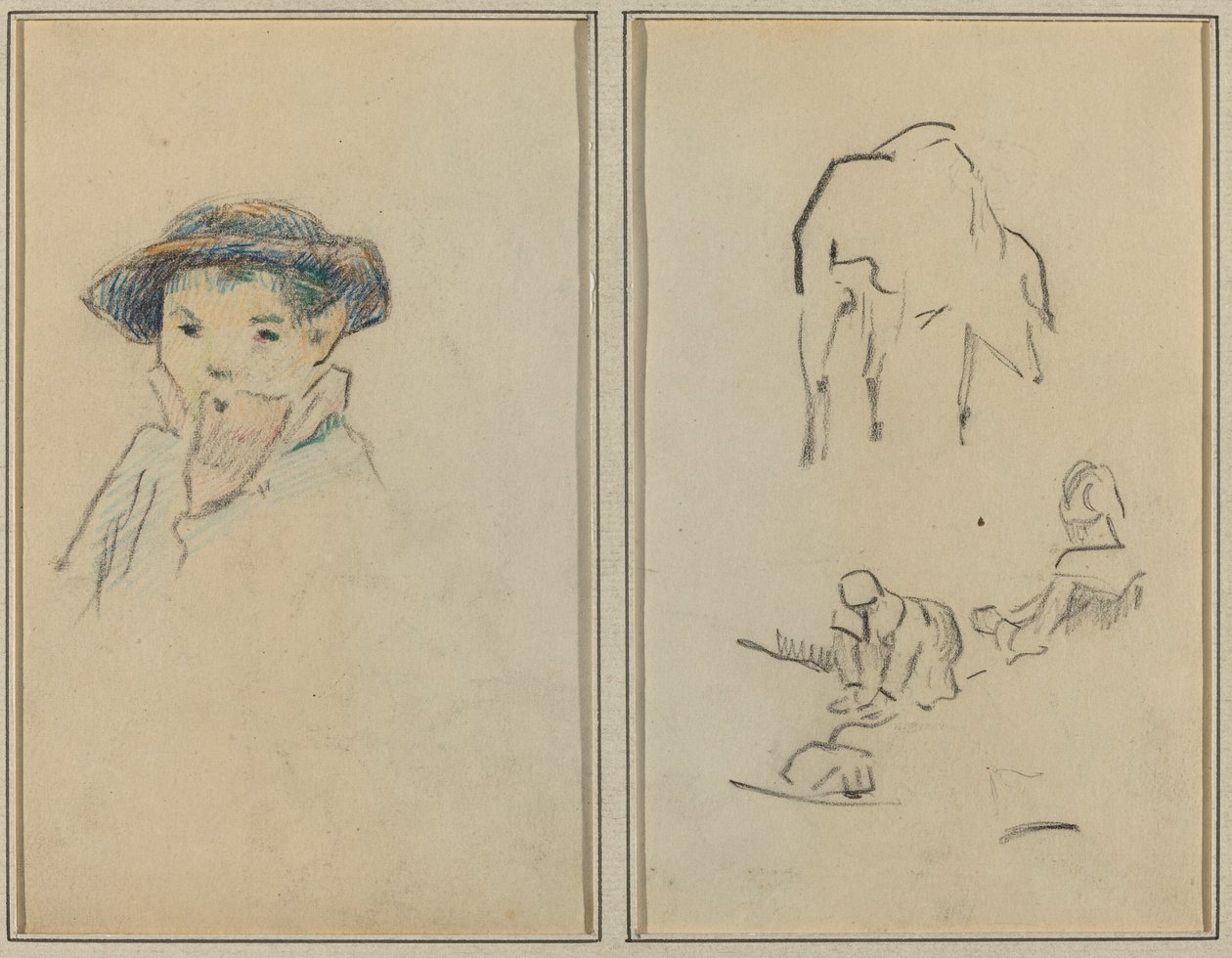 Little Breton Boy; Possu ja pesinnainen [recto] tekijältä Paul Gauguin