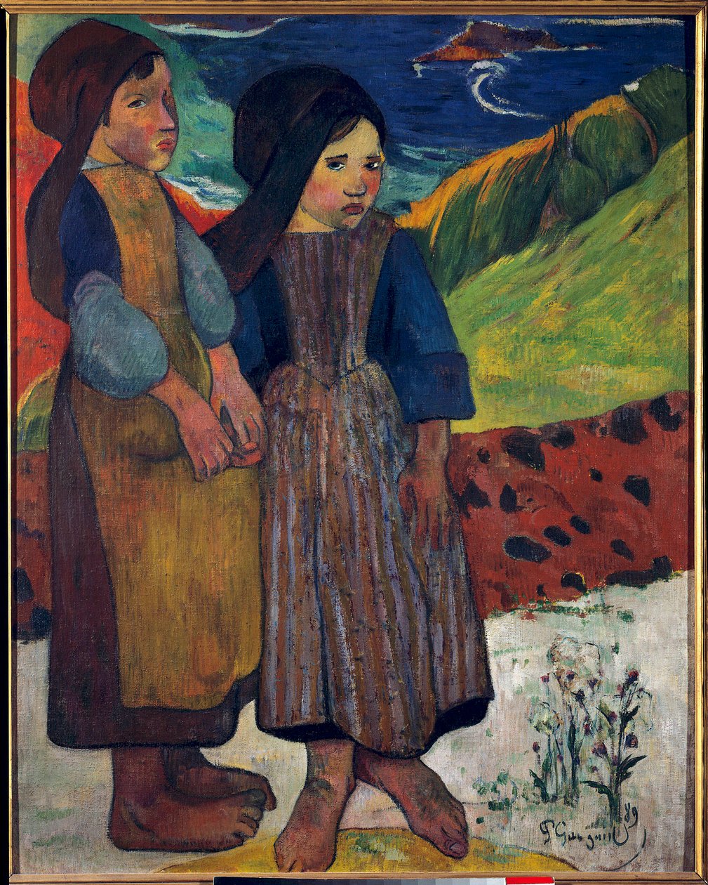 Pienet bretonit ennen merta Paul Gauguinin (1848-1903) maalaus 1889 Sun. 0,92 x 0,73 m. Tokio. National Museum of Western Art tekijältä Paul Gauguin