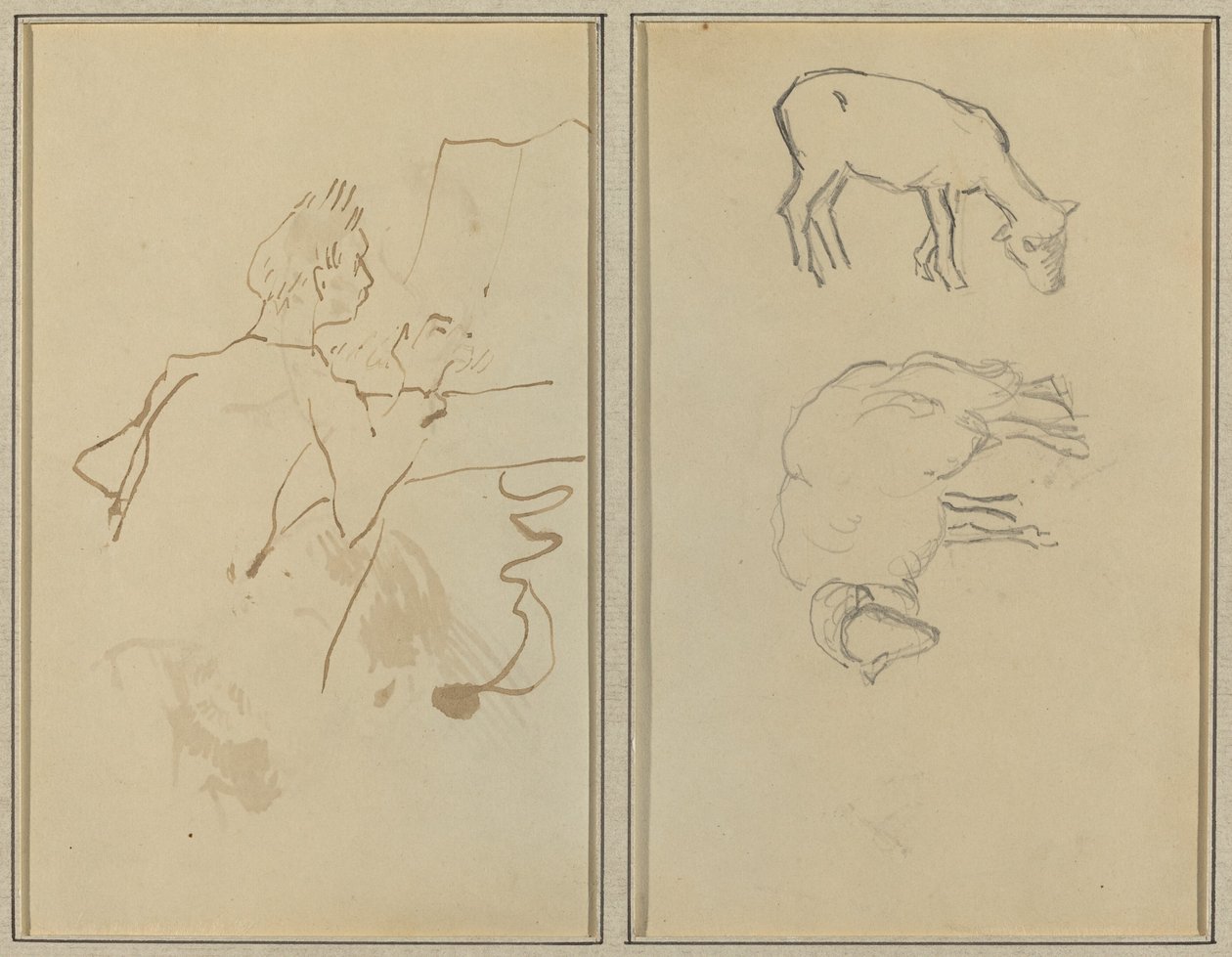 mies soittaa pianoa; Kaksi lammasta [versio] tekijältä Paul Gauguin